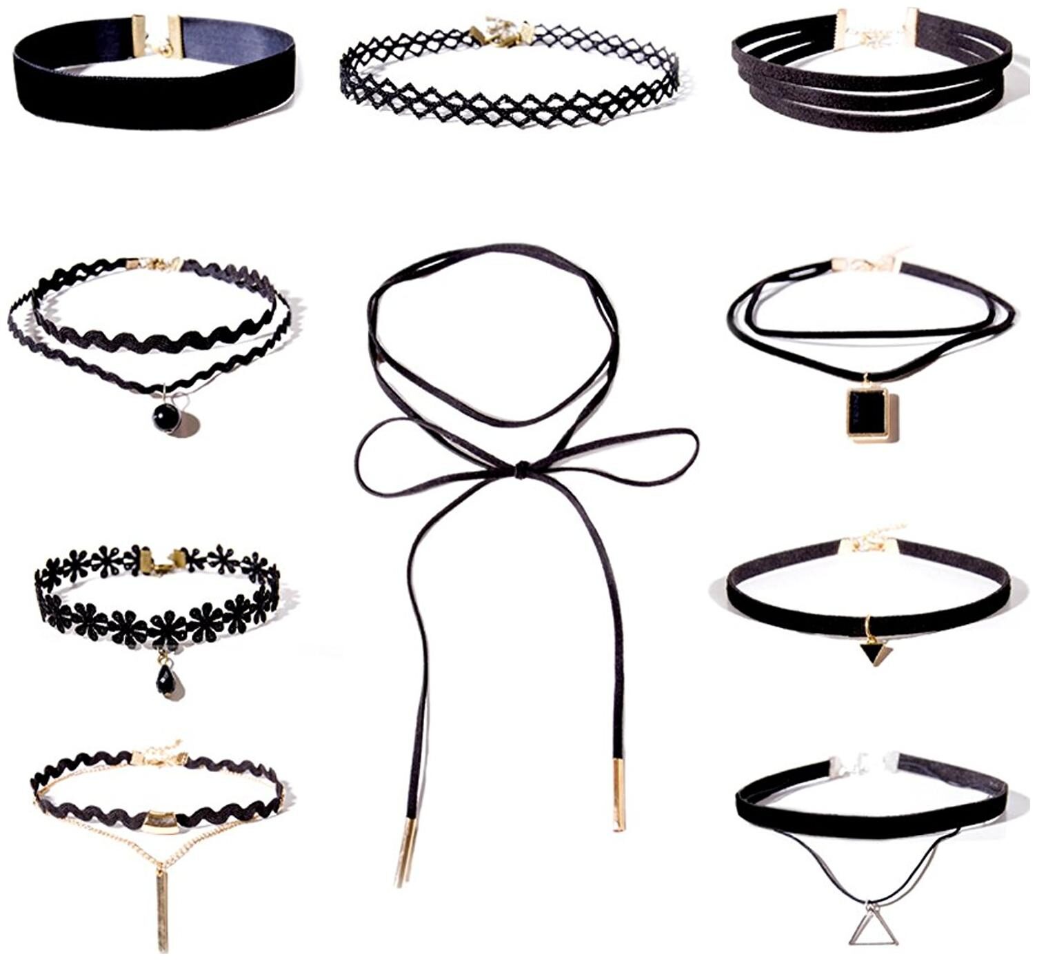 

Shining Diva Fashion Jewellery Black Lace 10 pc Combo Choker Necklace Set for Women and Girls(cmb272)