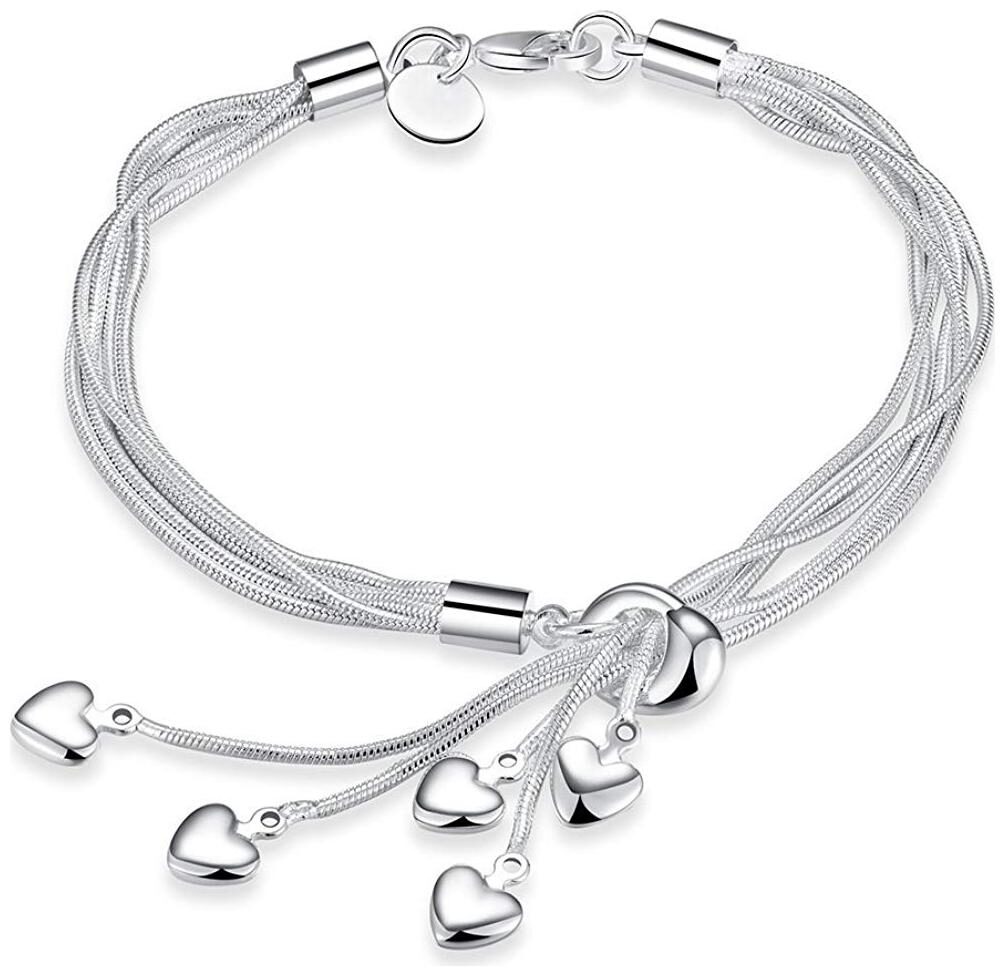 

Shining Diva Fashion Heart Charms Silver Plated Bracelet for Women and Girls