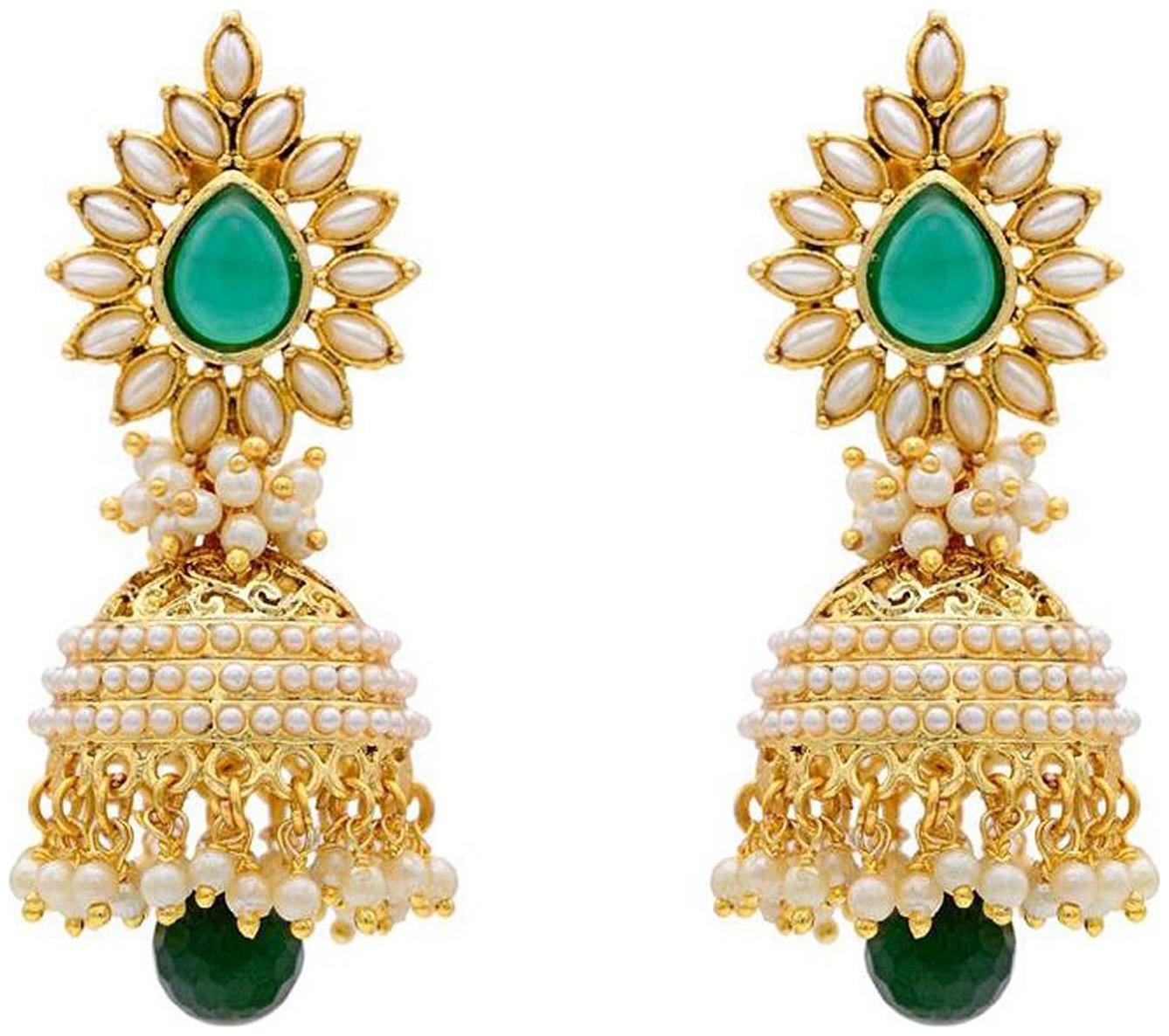 

Shining Diva Green Gold Plated Jhumki Traditional Earrings For Women Girls (Green) (6578er)
