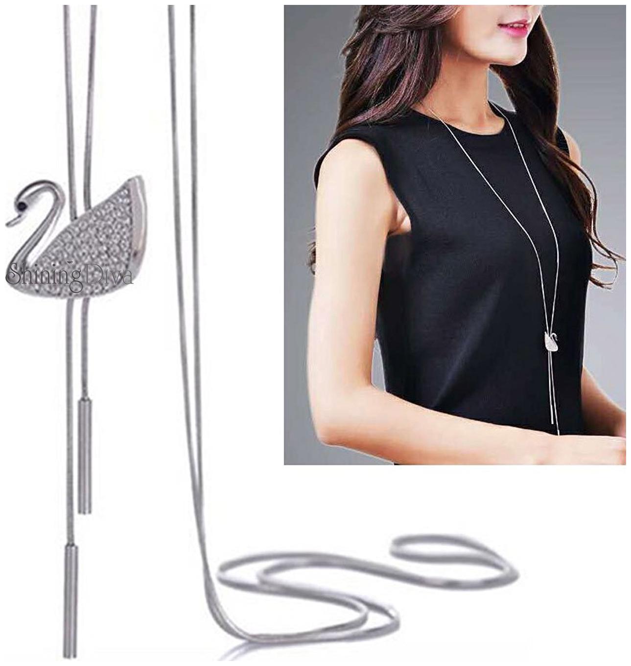 

Shining Diva Fashion Jewelry Pendants for Girls with Long Chain Pendent Party Necklace for Women Girls(Silver)(9263np)