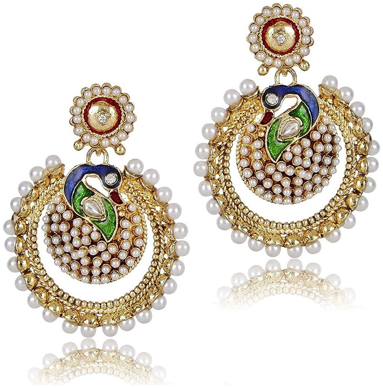 

Shining Diva Fashion Jewellery Gold Plated Stylish Fancy Party Wear Pearl Jhumka Jhumki Traditional Earrings For Women Girls(Golden)(sd6546er)
