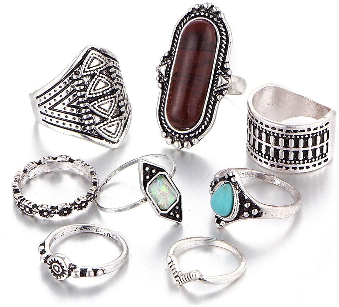 

Shining Diva Fashion Oxidised Silver Set of 8 Midi Finger Rings for Women and Girls(Silver)(8622r)