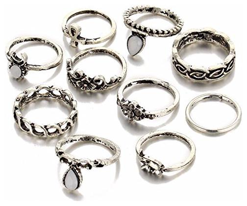 

Shining Diva Fashion Antique Silver Set of 10 Midi Finger Rings for Girls (Silver) (8465r)