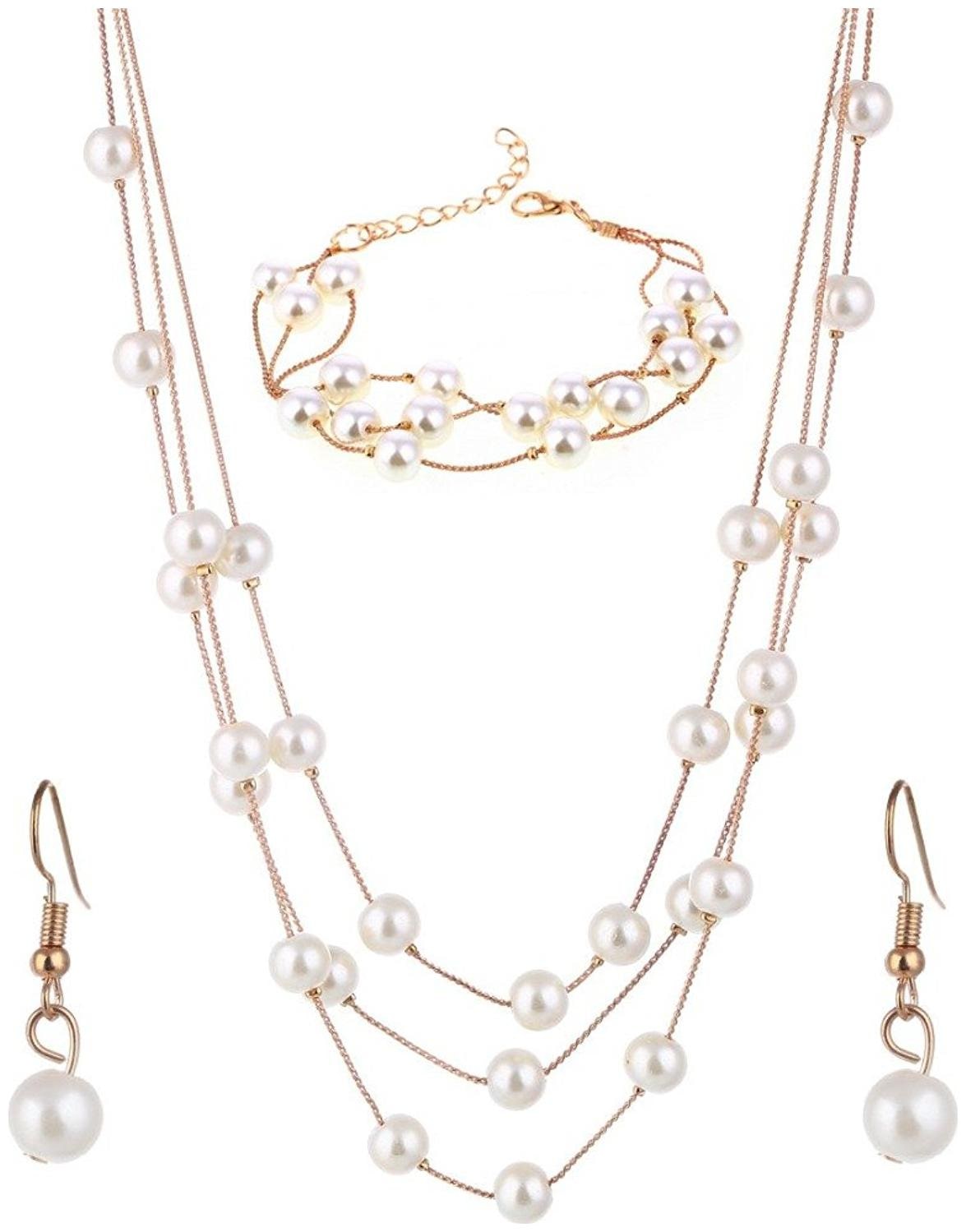

Shining Diva Fashion Gold Plated Combo Jewellery of Pearl Necklace Set with Fancy Earrings and Bracelet for Girls and Women