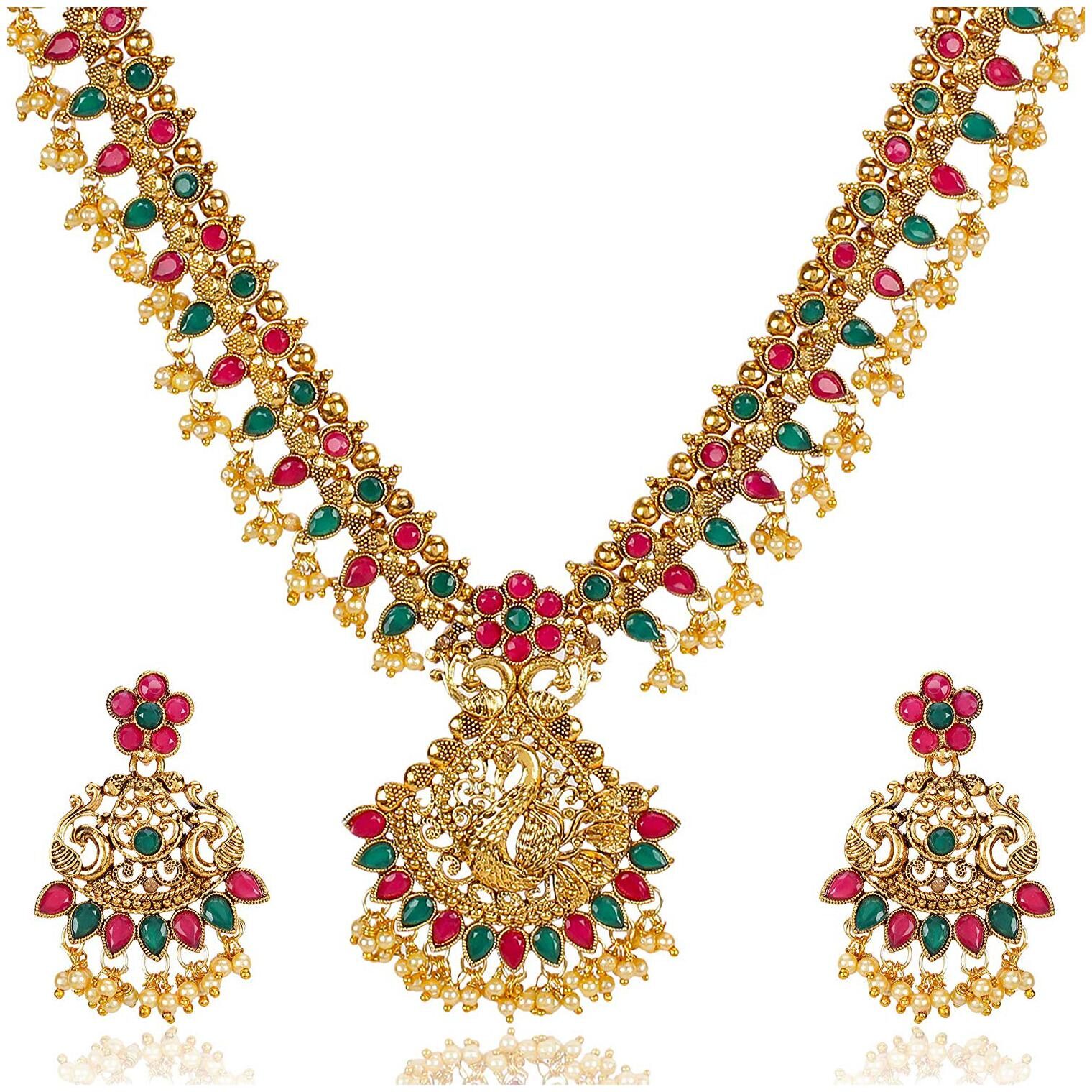 

Shining Diva Fashion Latest Traditional Design Necklace Set for Women Gold Plated Jewellery Set for Women (Golden) (10381s)