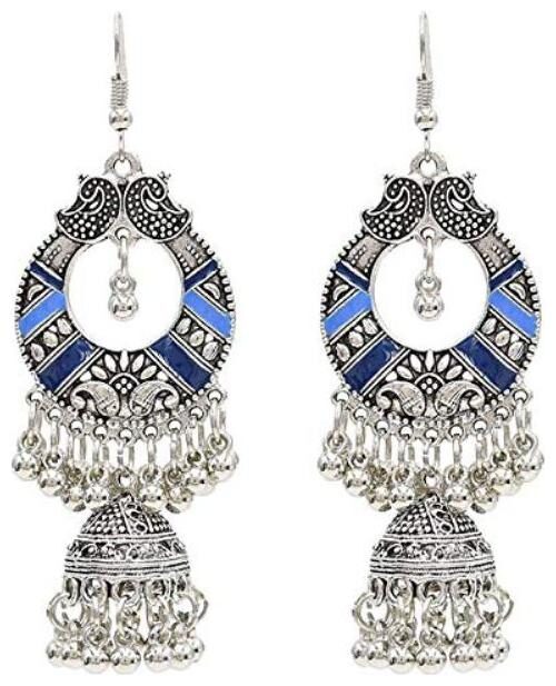 

Shining Diva Fashion Latest Design Oxidised Silver Stylish Party Wear Traditional Jhumki Earrings for Women and Girls (Black)