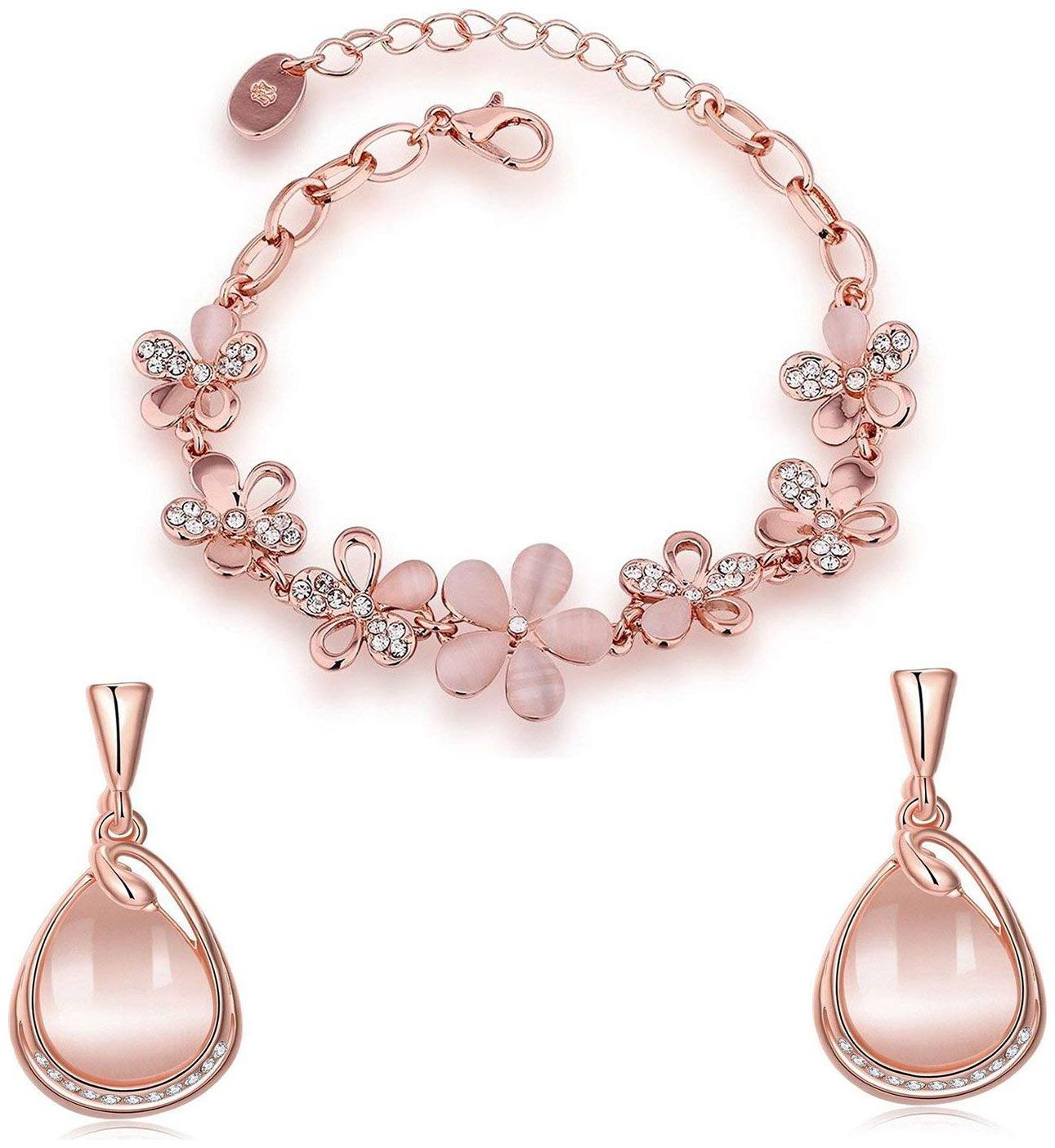 

Shining Diva Fashion Crystal Collection Gold Plated Jewellery Set for Women (Rose Gold)(cmb280 8306b 9580er)