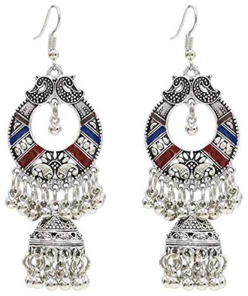 

Shining Diva Fashion Stylish Multicolour Oxidised Silver Jhumka Jhumki Earrings for Women (10342er)