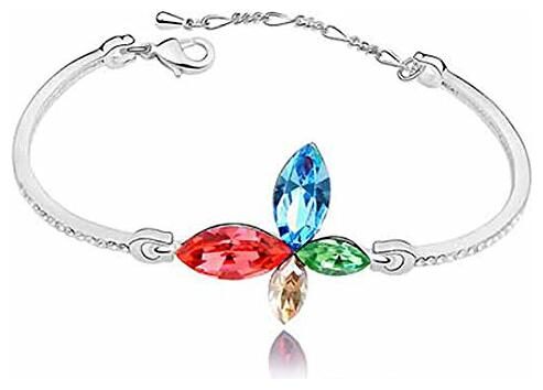 

Valentine Gift By Shining Diva Crystal Silver Plated Bracelet for Women and Girls (Multi-Colour) (8344b)