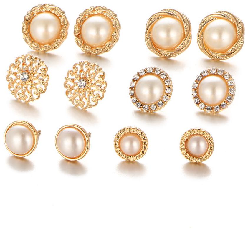 

Shining Diva Fashion Combo of 6 Stylish Pearl Stud Earrings for Women and Girls (white) (cmb260)