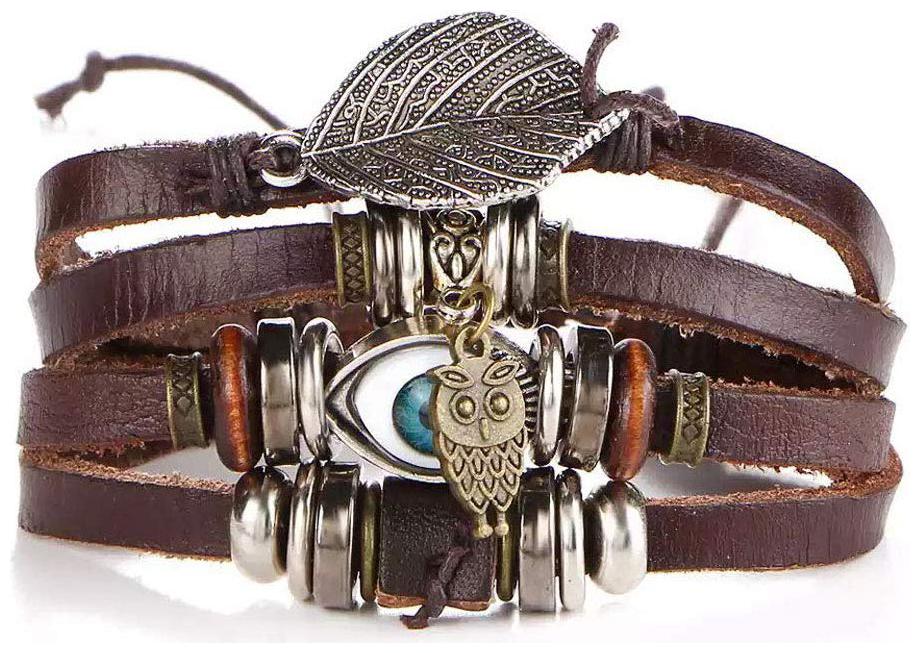 

Shining Diva Fashion Multilayer Leather Bracelet for Men and Boys (Brown) (9902b)