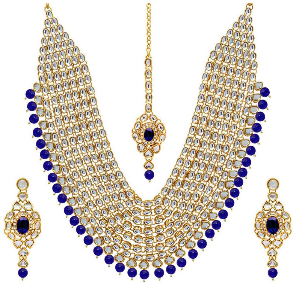 

Shining Diva Fashion Latest Kundan Design Bridal Necklace Set for Women Traditional Gold Plated Jewellery Set for Women (Blue)