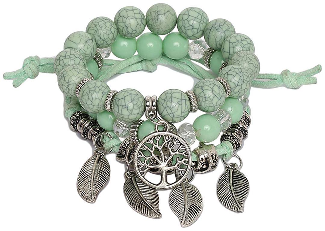 

Shining Diva Fashion Beads Charm Multilayer Bracelet for Women and Girls (Green) (9283b)