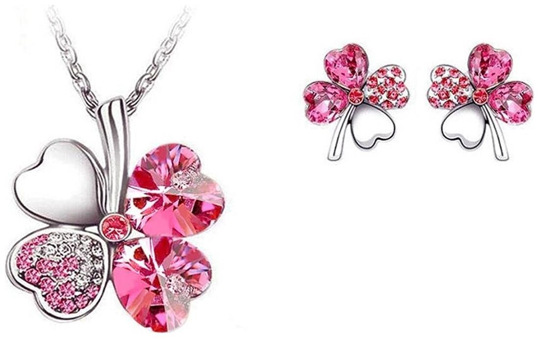 

Shining Diva Fashion Silver Plated Jewellery Crystal Pendant Necklace and Earrings for Girls and Women