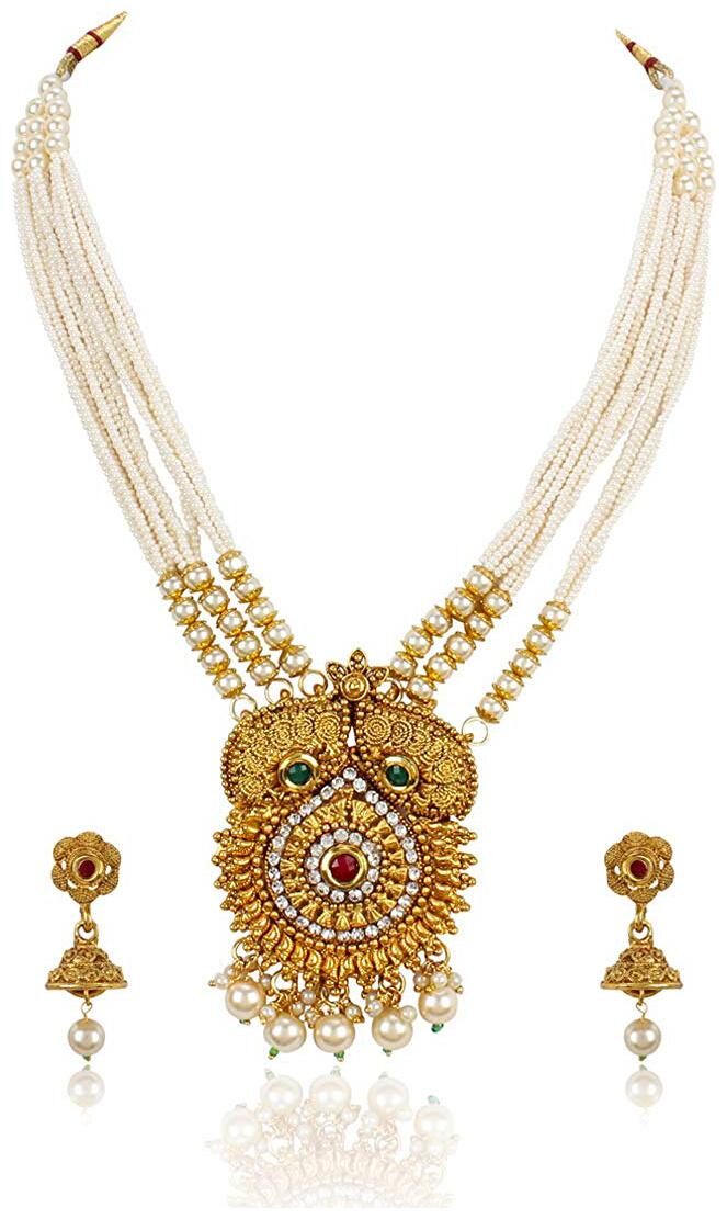 

Shining Diva Fashion Latest Traditional Design Pearl Necklace Set for Women Jewellery Set for Women (White) (10183s)