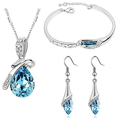 

Valentine Gift By Shining Diva Non Precious Metal Jewellery Set for Women (Blue)(rcmb216)