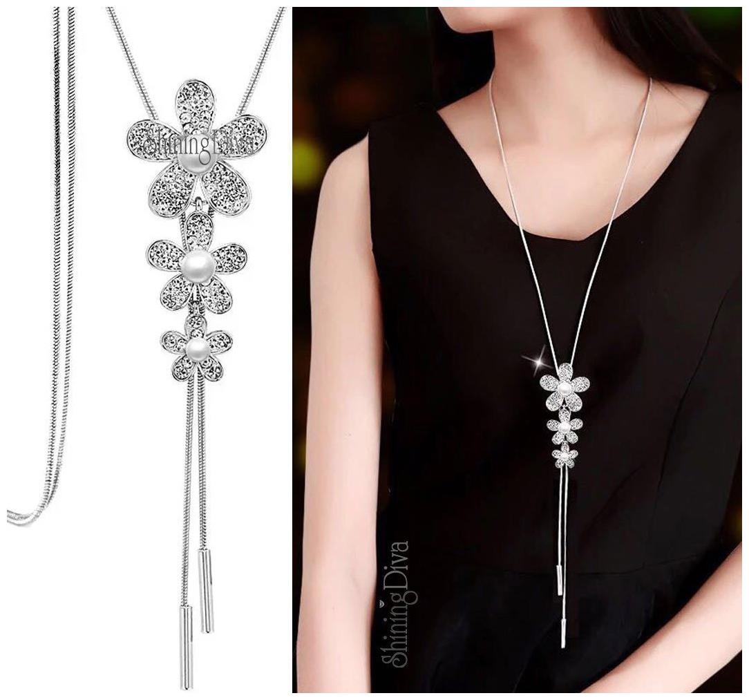

Shining Diva Fashion Jewellery Pendants for Girls with Long Chain Pendent Party Necklace for Women Girls(Silver)(9269np)