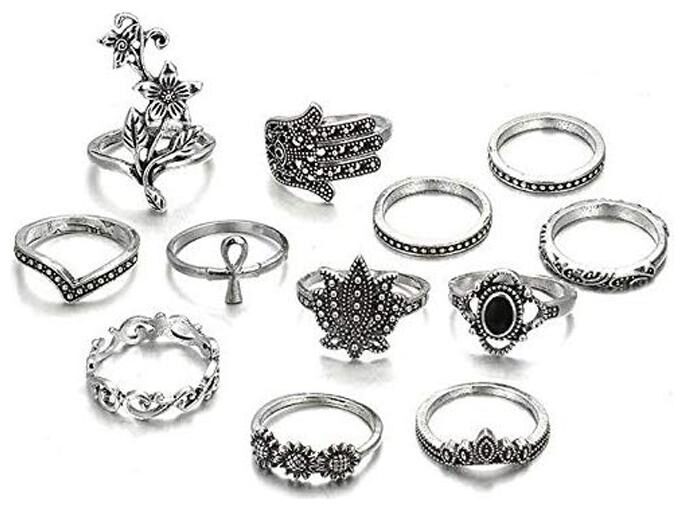 

Shining Diva Fashion Set of 12 Boho Midi Finger Crystal Ring for Women and Girls (Oxidised Silver) (10068r)