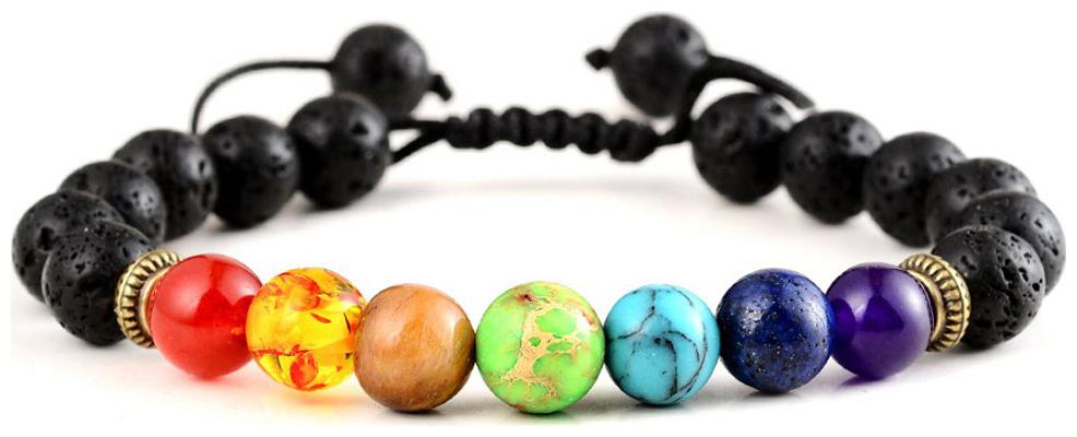 

Shining Diva Fashion Seven 7 Chakra Natural Lava Stone Bracelet for Men (Black)(9380b)