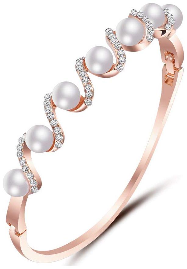 

Shining Diva Fashion 18k Rose Gold Crystal Pearl Bracelet for Girls and Women