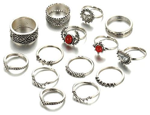 

Shining Diva Fashion Set of 14 Midi Finger Rings for Women Girls(Silver)(8613r)