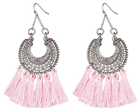 

Shining Diva Fashion Pink Oxidised Silver Tassel Stylish Fancy Party Wear Earrings for Women Girls (9045er)