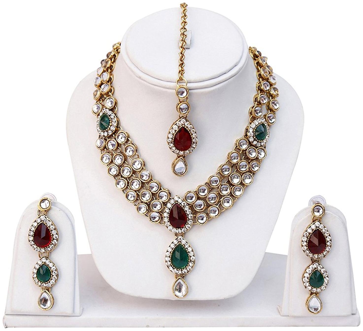 

Shining Diva Multicolor Kundan Necklace with Earrings Set for Women(8420s)