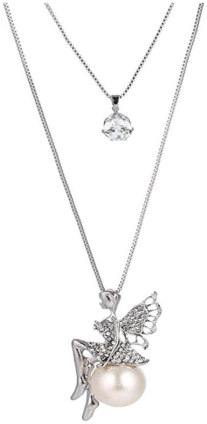 

Shining Diva Fashion Long Chain Angel Wings Pendent for Women and Girls (Silver)(rrsd8620np)