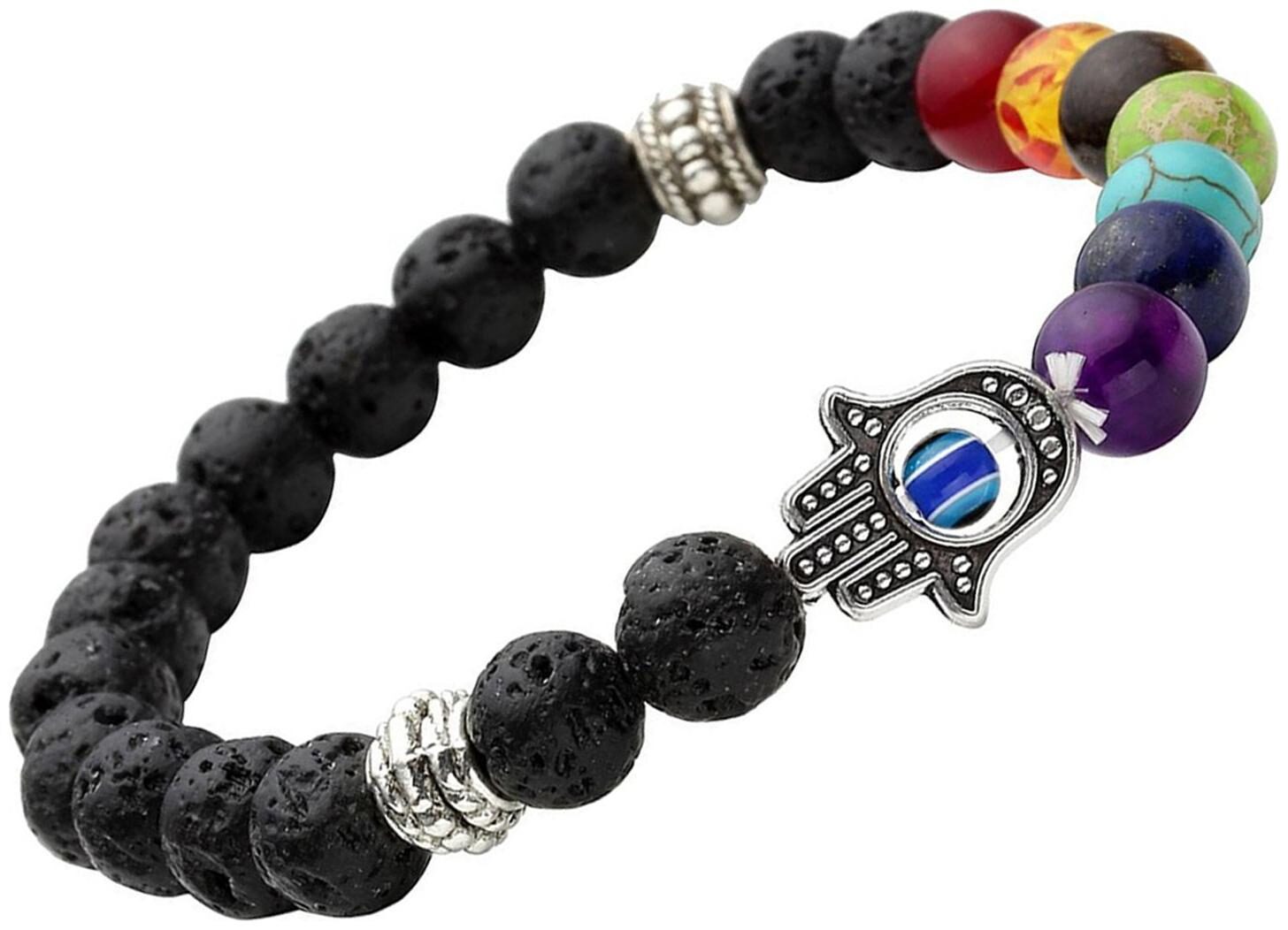 

Shining Diva Fashion Spiritual 8mm Lava Rock Beads with 7 Chakra Evil Eye Unisex Bracelet
