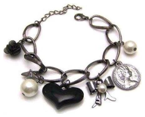 

Shining Diva Fashion Black Heart Charms Bracelet for Women and Girls(6854b)