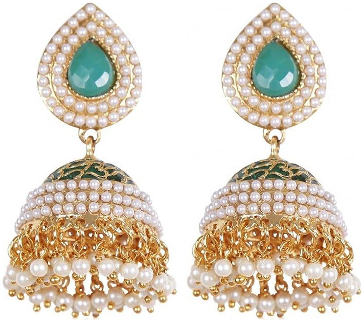 

Shining Diva Green Gold Plated Pearl Traditional Jhumki Earrings for Women and Girls (Green) (7755er)