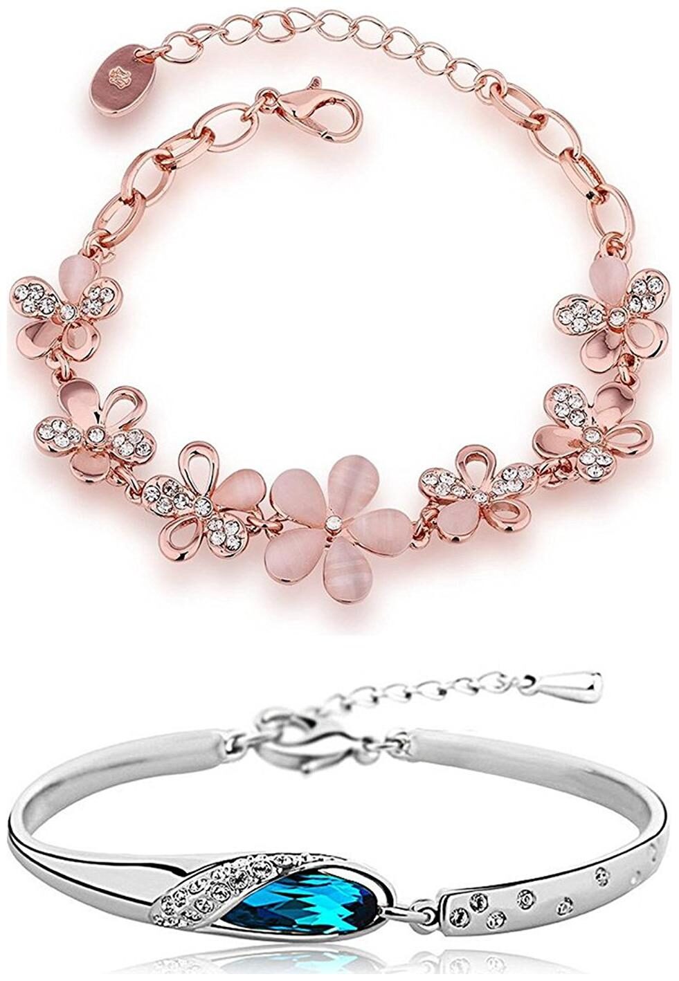 

Shining Diva Fashion Combo of Two Crystal Charm Bracelets for Girls Women