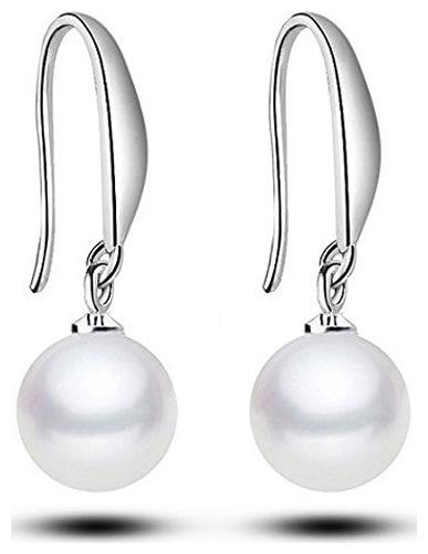

Shining Diva Fashion Silver Plated Pearl Dangle Drop Earrings For Women(Silver)(8412er)