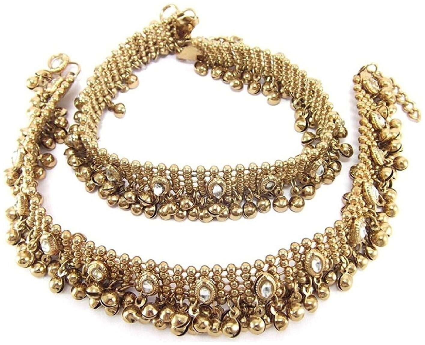 

Shining Diva Antique Gold Kundan Studded Payal Anklets for Girls Women(Golden)(r5634a)
