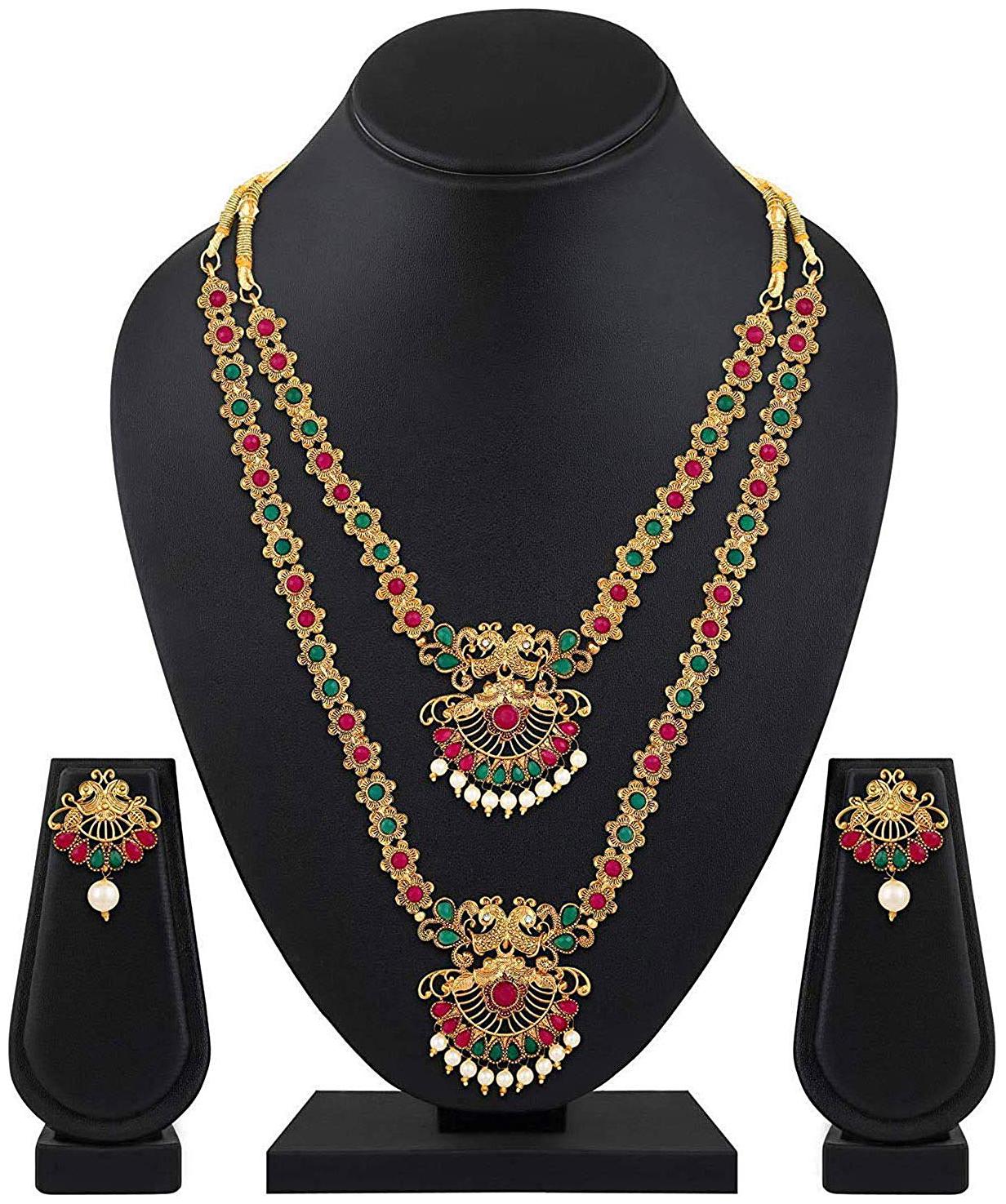 

Shining Diva Fashion Latest Combo Design Necklace Set for Women Traditional Gold Plated Jewellery Set for Women (Multicolor) (10596s)