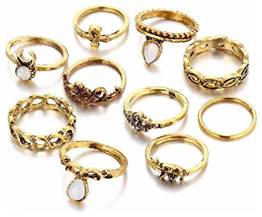 

Shining Diva Fashion Antique Gold Set of 10 Midi Finger Rings for Girls Women
