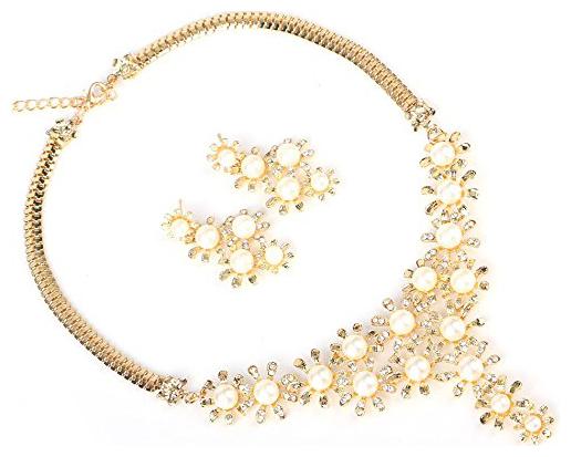 

Shining Diva 18k Gold Plated Pearl Necklace Jewellery Set with Earrings for Women and Girls (Gold)