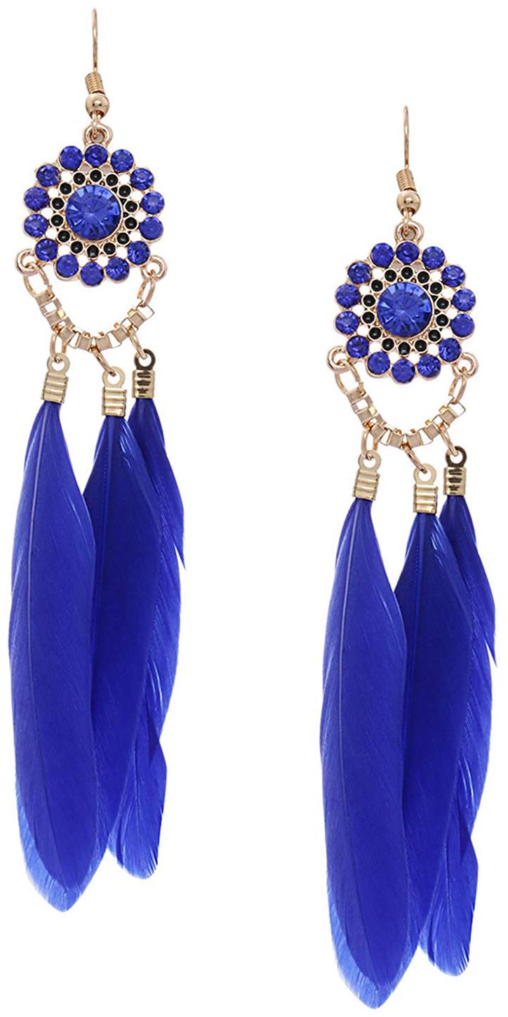 

Shining Diva Fashion Blue Feather Stylish Fancy Party Wear Tassel Earrings For Women Girls (9297er)