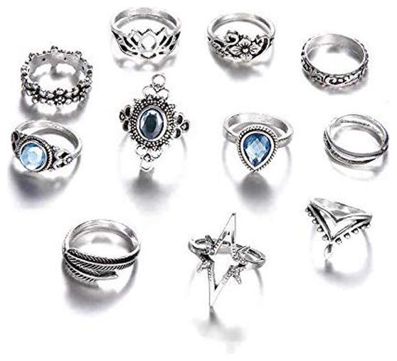 

Shining Diva Fashion Set of 11 Boho Midi Finger Crystal Ring for Women and Girls (Silver) (10066r)