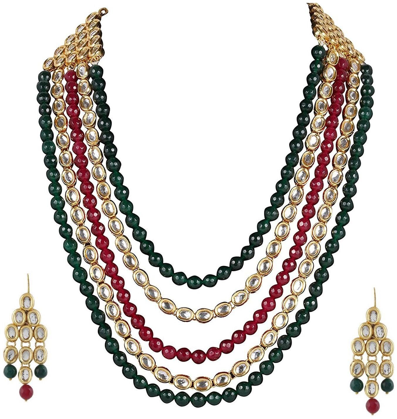 

Shining Diva Fashion Multicolour Kundan Traditional Necklace Set Jewellery Set with Earrings for Women Girls(8641s)