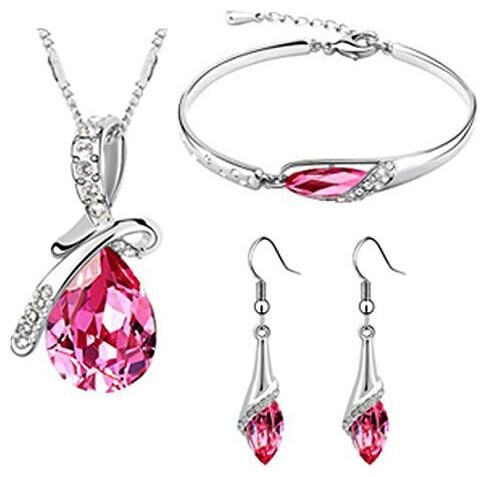 

Valentine Gift by Shining Diva Pink Crystal Combo Jewellery of Pendant Necklace Set with Earrings and Bracelet for Girls and Women(vgcmb218)