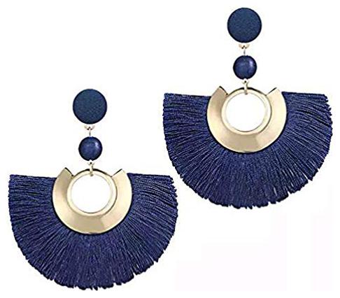 

Shining Diva Fashion Stylish Bohemian Tassel Drop Earrings for Women (Blue)(9898er)