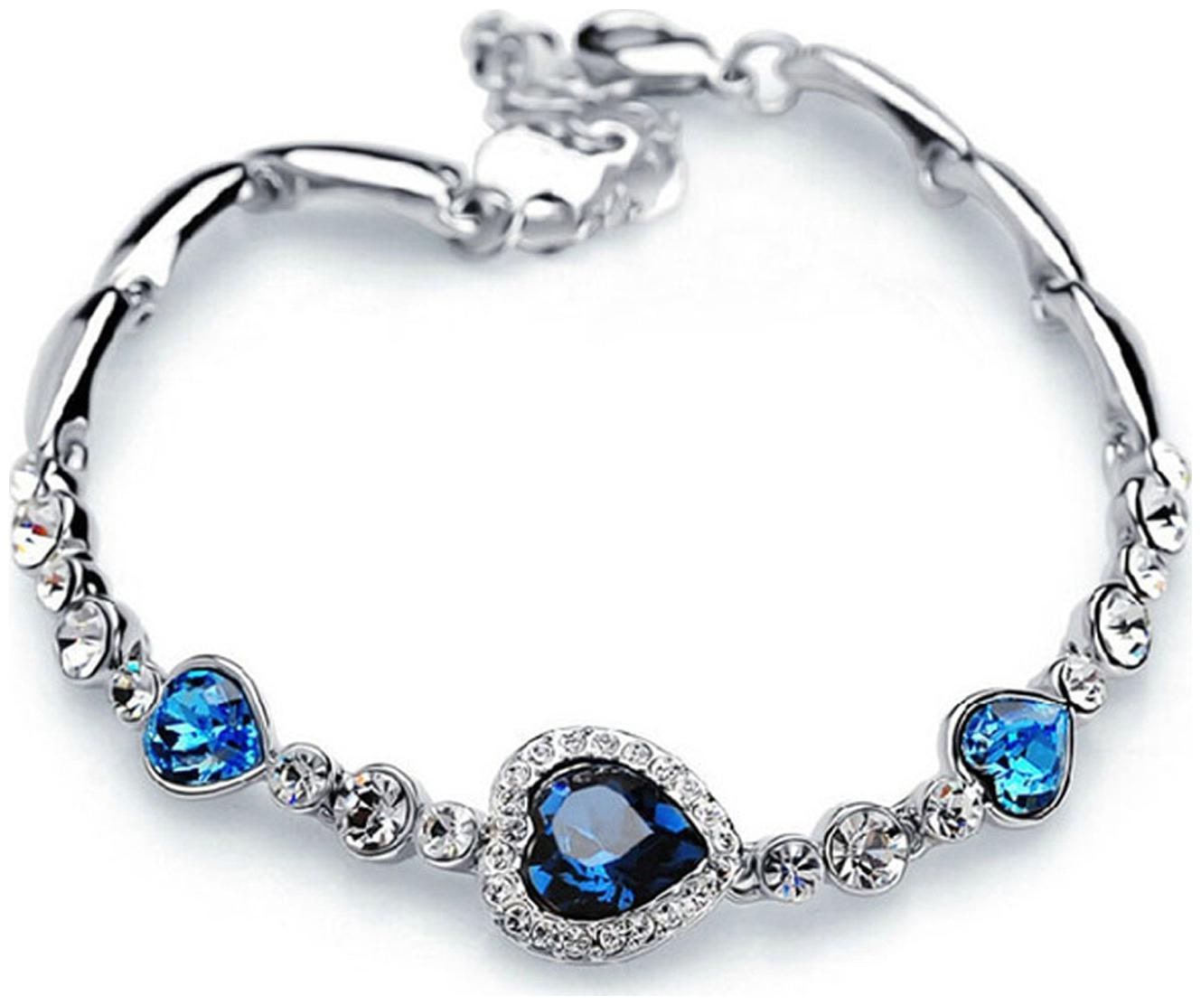 

Shining Diva Fashion Non Precious Metal Jewelry Romantic Gift of True Love Titanic Heart Bracelet for Women and Girls (Blue)(9502b)