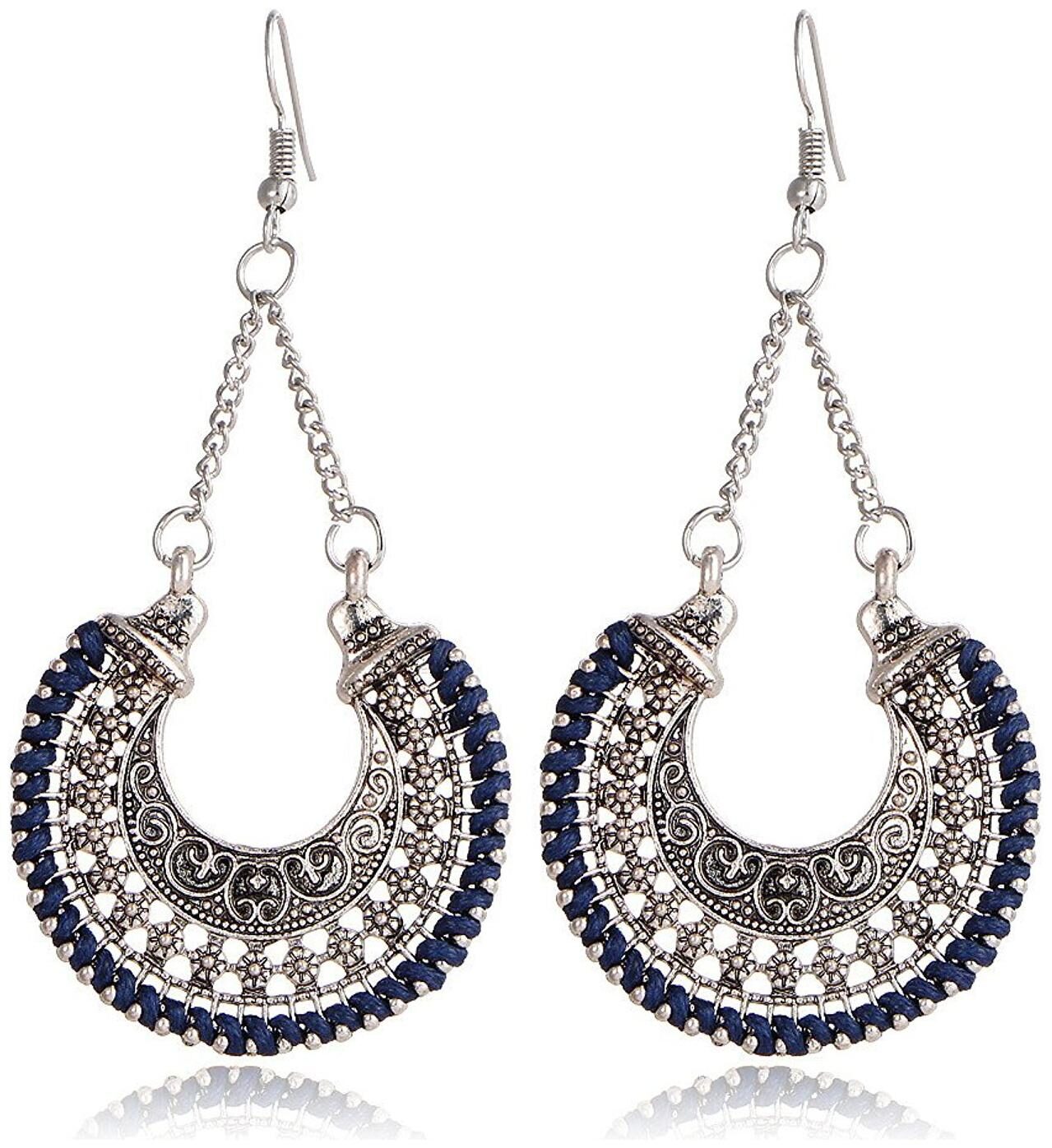 

Shining Diva Fashion Oxidised Silver Blue Stylish Fancy Party Wear Traditional Earrings For Women Girls (rrsd9511er)