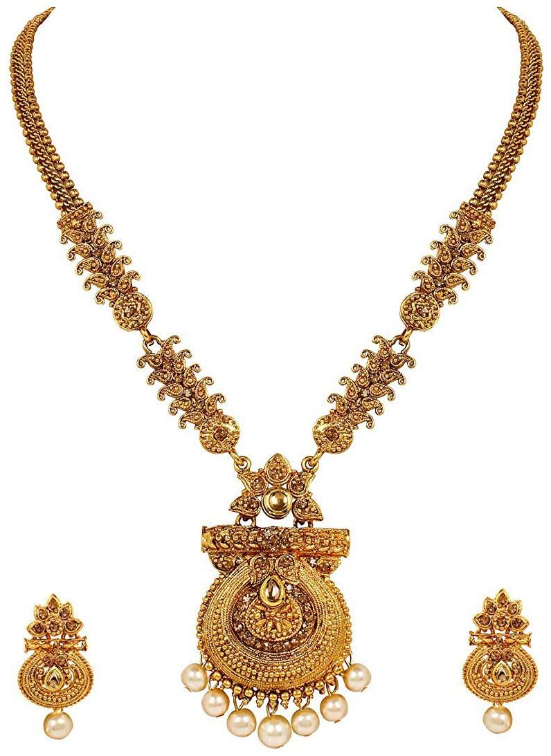 

Shining Diva Fashion Latest Long Design Necklace Set for Women Traditional Gold Plated Jewellery Set for Women (Golden)
