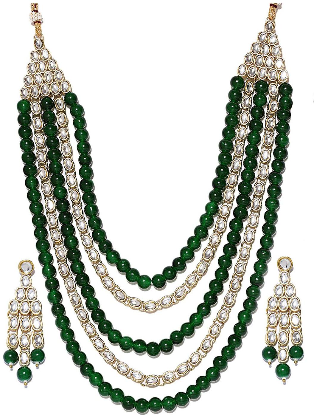

Shining Diva Fashion Green Kundan Traditional Necklace Jewellery Set for Women