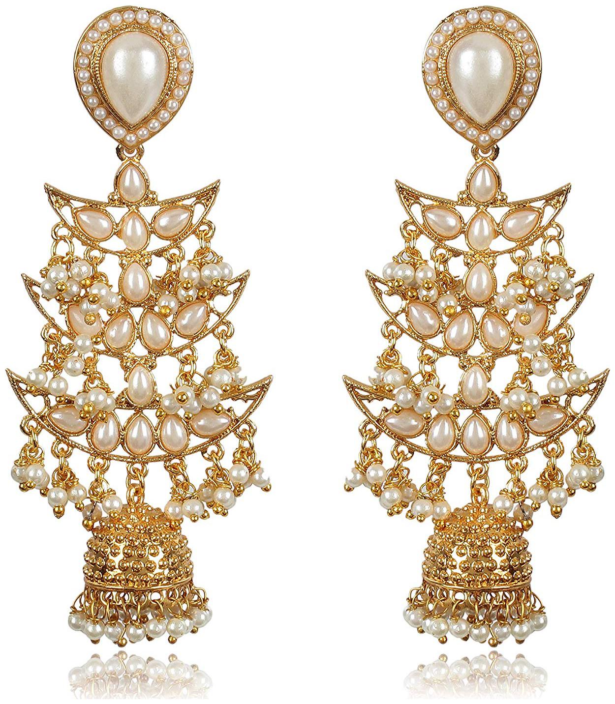 

Shining Diva Fashion Jewellery Latest Design Stylish Ear Rings Party Wear Pearl Jhumka Jhumki Traditional Earrings for Women and Girls (White) (10296er)