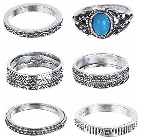 

Shining Diva Fashion Antique Silver Set of 6 Midi Finger Rings for Girls(Silver)(8450r)