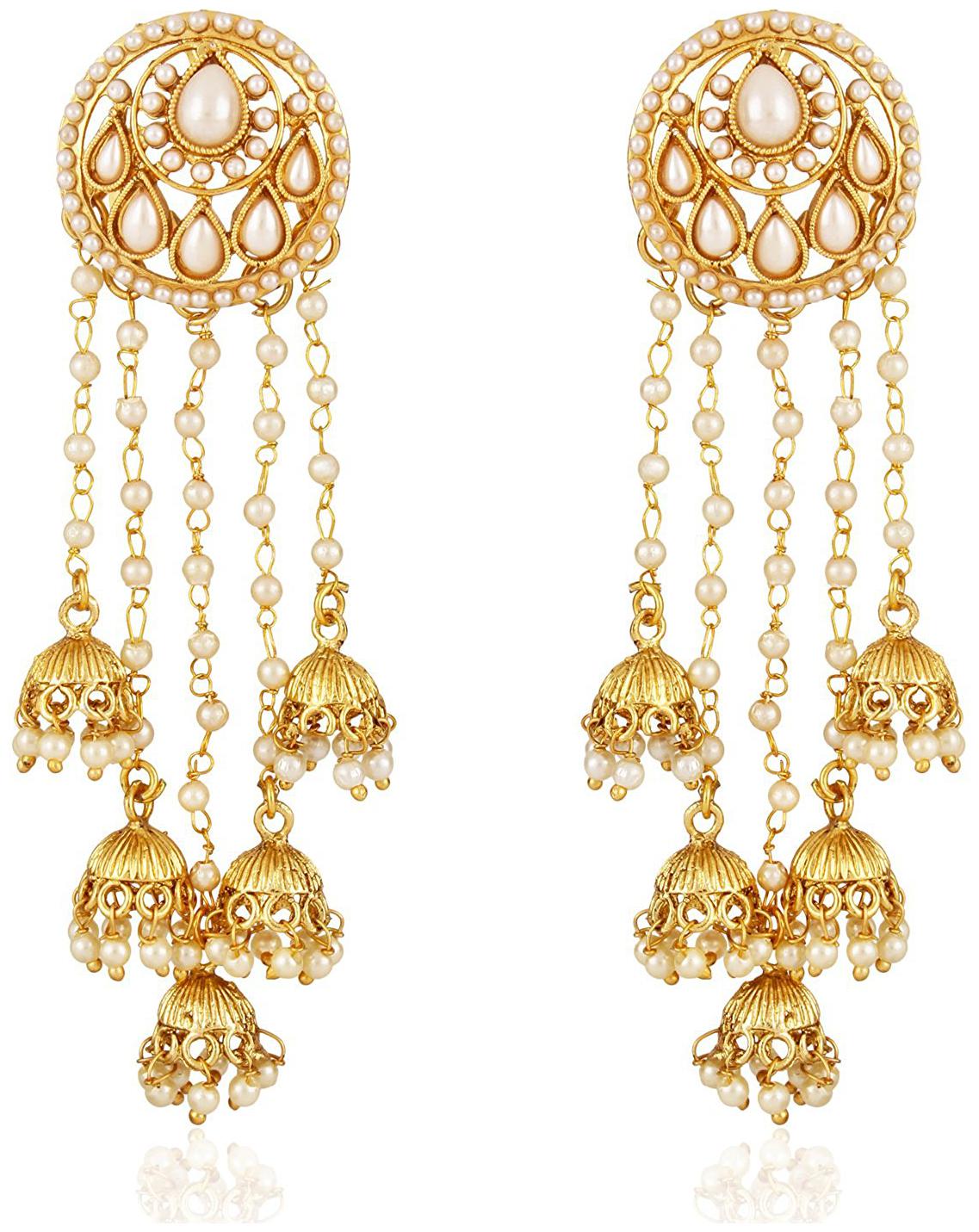 

Shining Diva Fashion Jewellery Gold Plated Stylish Fancy Party Wear Pearl Jhumka Jhumki Traditional Earrings For Women Girls(Golden)(8632er)