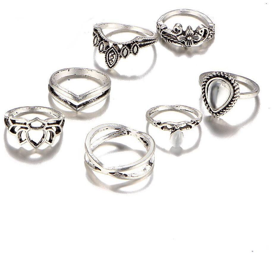 

Shining Diva Fashion Set of 7 Boho Midi Finger Ring for Women and Girls (Oxidised Silver) (9496r)